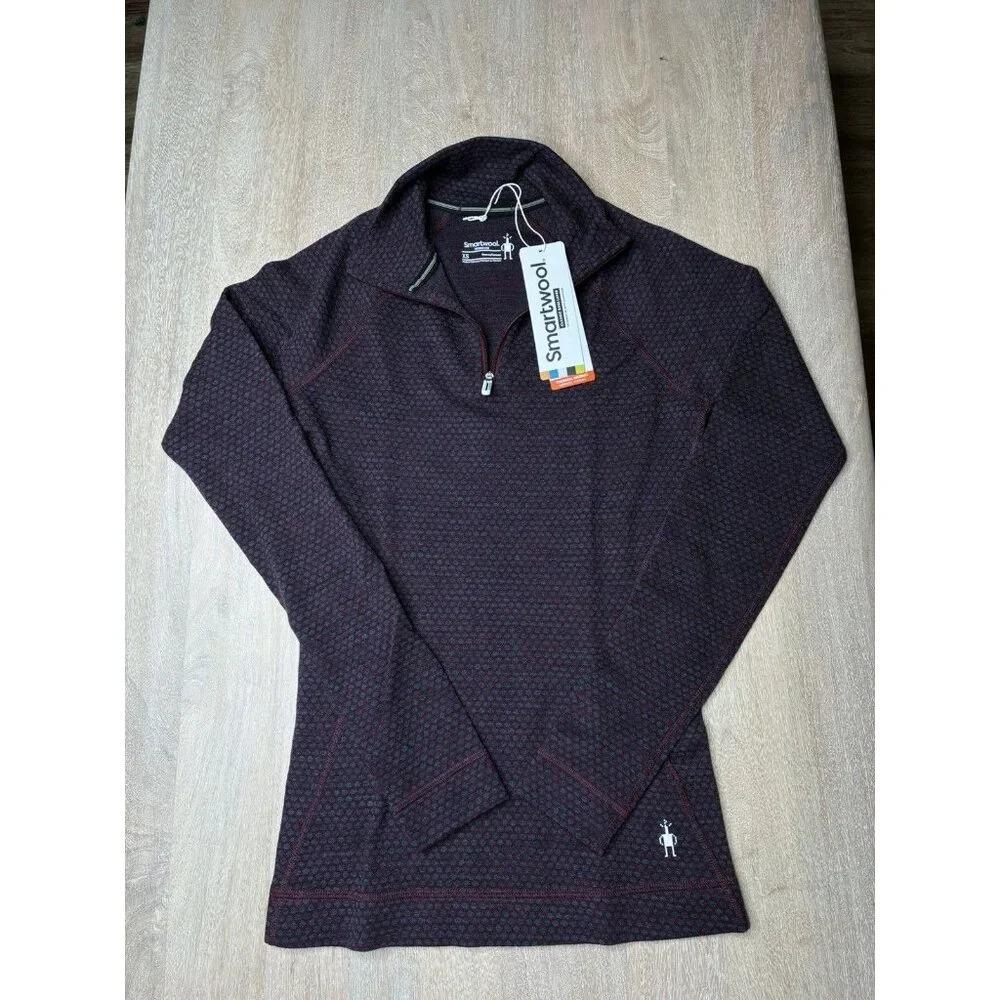 Smartwool NWT Classic Thermal Merino 1/4 Zip Base Layer Black Cherry Dot XS